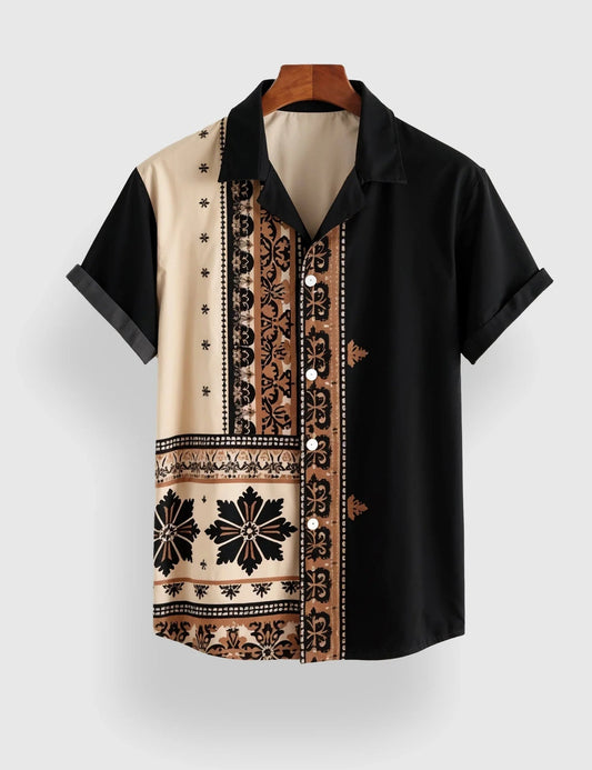 GREEN PATCH DESIGNER MEN'S HALF SLEEVES PRINTED SHIRT