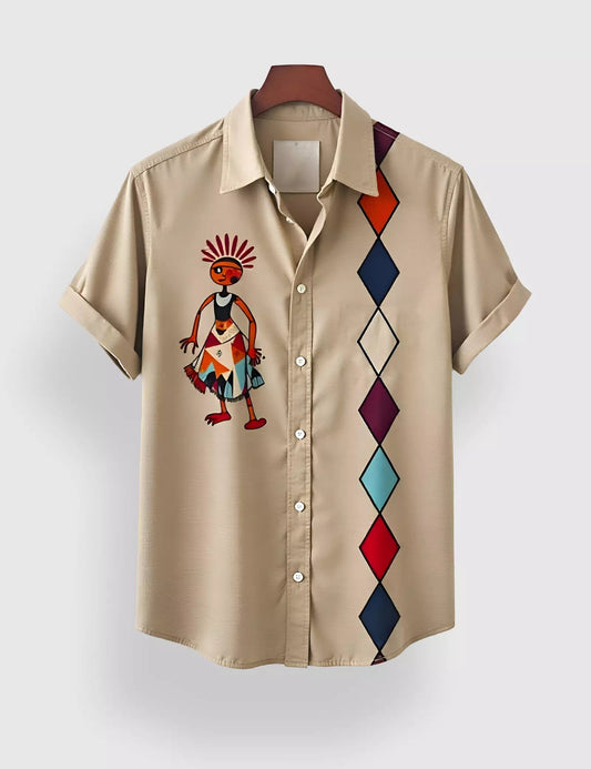 PITCH BLOCK DANCE DESIGNER MEN'S HALF SLEEVES PRINTED SHIRT