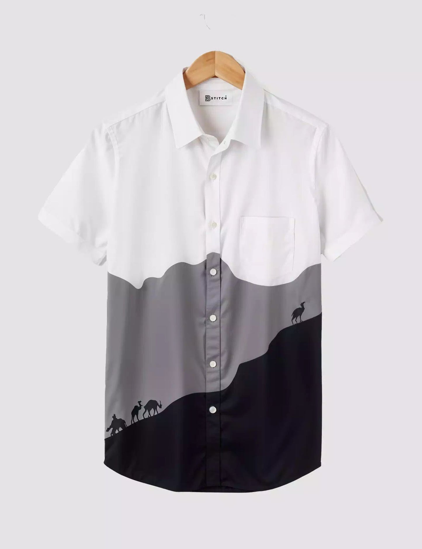 GRAY AND BLUE PRINTED DESIGNER MEN'S HALF SLEEVES PRINTED SHIRT