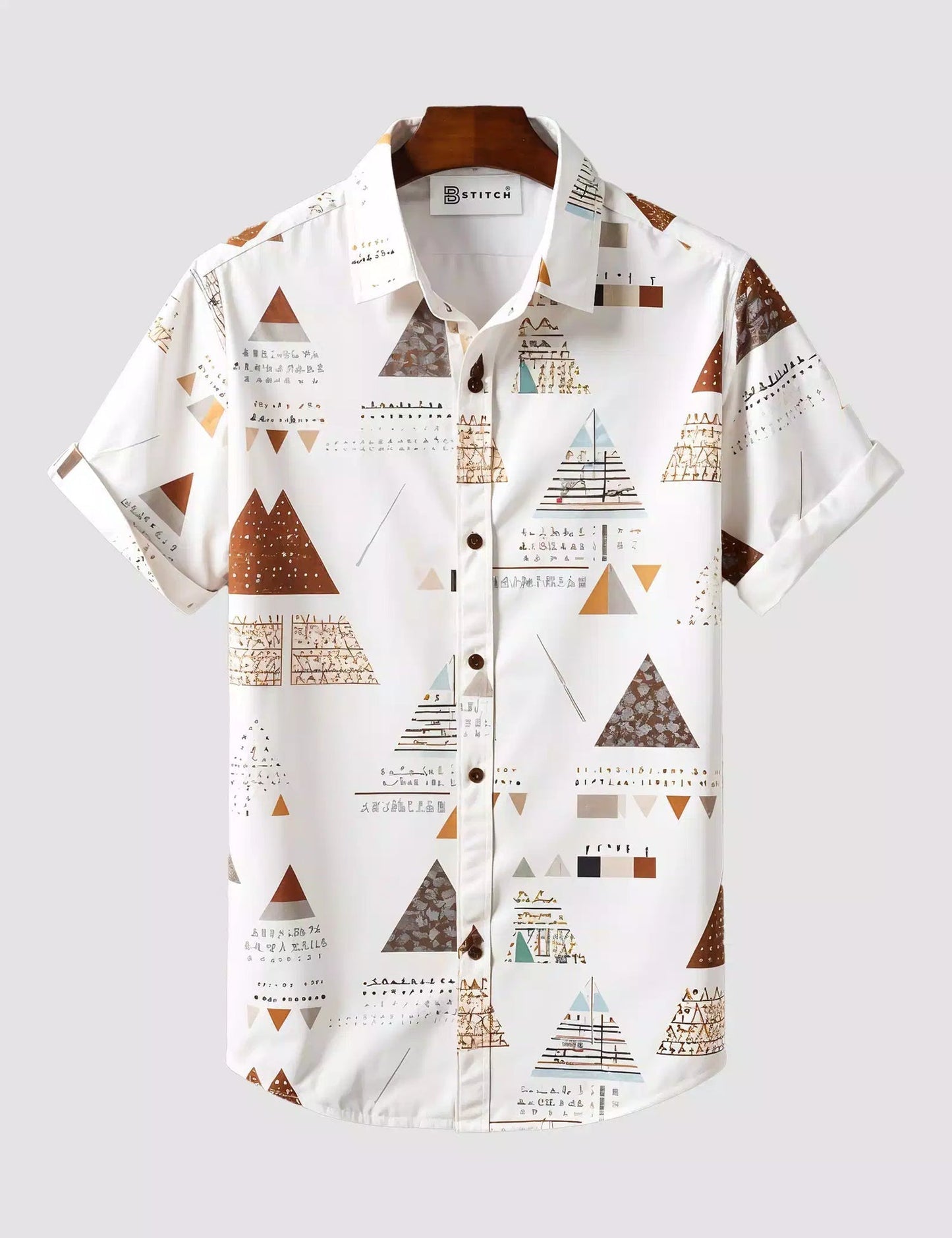 WHITE PYRAMID PRINTED DESIGNER MEN'S HALF SLEEVES SHIRT