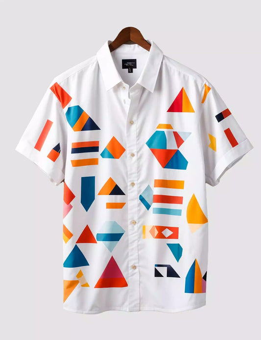 MULTI GEOMETRY PRINTED DESIGNER MEN'S HALF SLEEVES PRINTED SHIRT