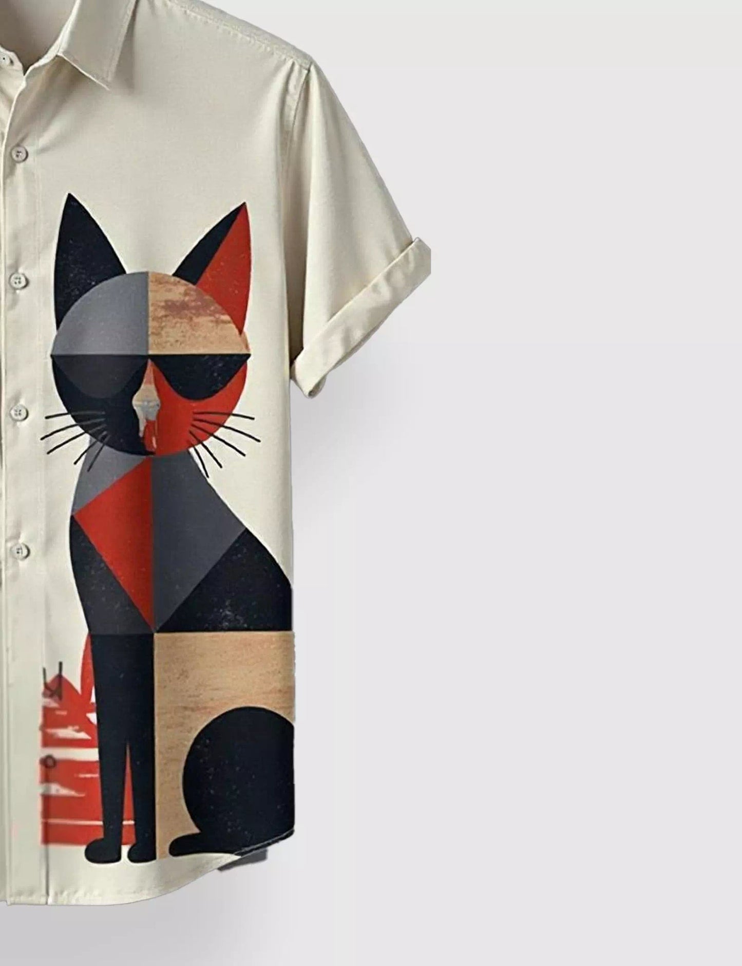 WHITE MULTICAT DESIGNER MEN'S HALF SLEEVES PRINTED SHIRT